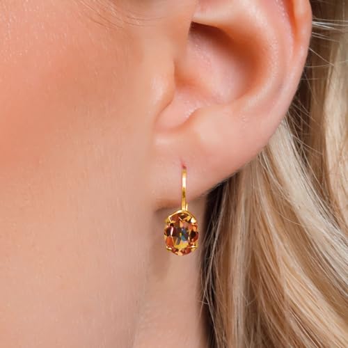 Gem Stone King 18K Yellow Gold Plated Silver Gemstone Birthstone Leverback Drop Dangle Earrings for Women | Oval 8X6MM | Fine Jewelry for Her Mom Wife3