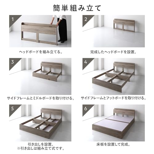 RASIK ベッド セミダブル フレームのみ ストーングレー 収納付き コンセント 棚 お客様組立 Absol アブソル の商品画像 8