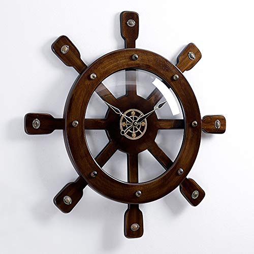 CuiXiangUK Mediterranean European Wall Clock Antique Large Mute Clock Fashion Trend Solid Wood Rudder Creative Home, Suitable for Living Room Office Personality Decoration