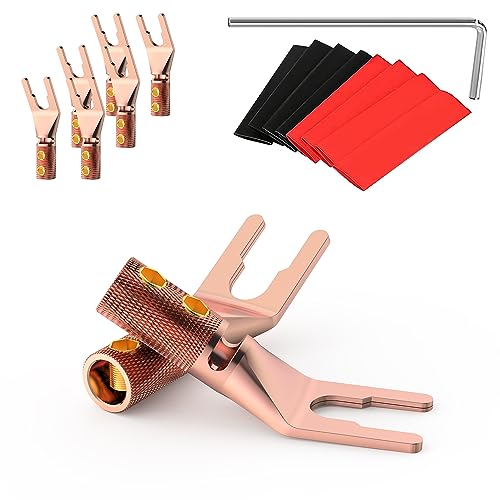 Tertullus 8 Pcs HiFi Speaker Spade Connectors Pure Copper Audio Terminal Connectors U Fork Y Plugs For Wire size up to 4.5mm
