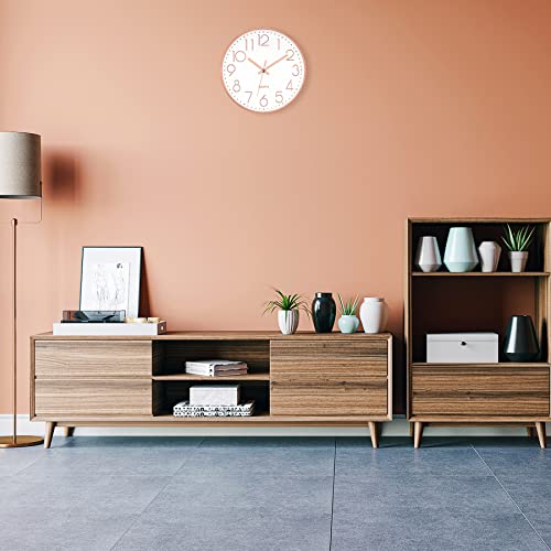 Foxtop FT-12JMSRG1 Modern Wall Clock 12 Inch Non-Ticking Silent Battery Operated Round Quartz Rose Gold Wall Clock For Office Bedroom Living Room Kitchen Home School Decor thumb #8