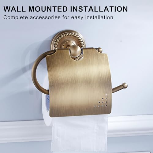 Image of Antique Bronze Toilet Paper Holder for Bathroom Toilet Paper Roll Holder withlid Wall Mounted