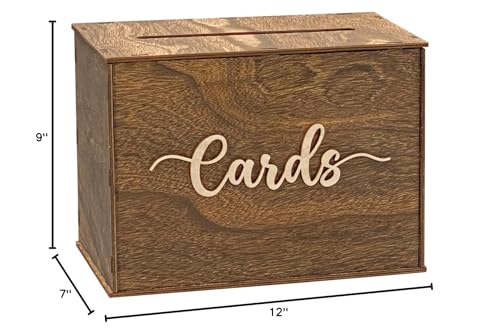 Image of Cregugua Rustic Wooden Card box 12x9x7 Inch Gift Card Box for Wedding Birthday Baby Shower Graduation Party
