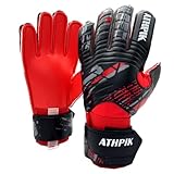 Coodoo Goalie Goalkeeper Gloves with Pro Fingersaves, Strong Grip for The Toughest Saves, Protection to Prevent Injuries, Fit Match Training, Adult, Youth,Size 6-11 (Black & Red, 6)