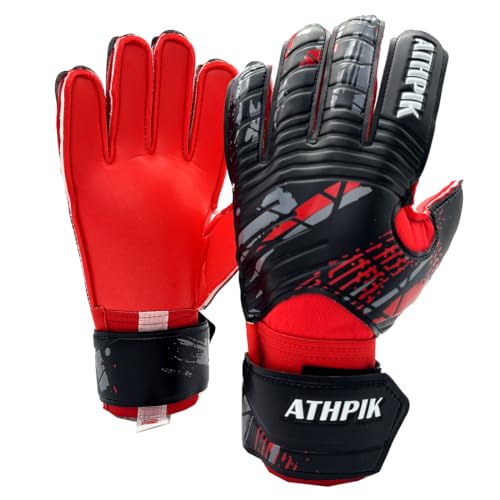 Goalie Goalkeeper Gloves with Pro Fingersaves, Strong Grip for The Toughest Saves, Protection to Prevent Injuries, Fit Match Training, Adult, Youth(Black&Red,6)