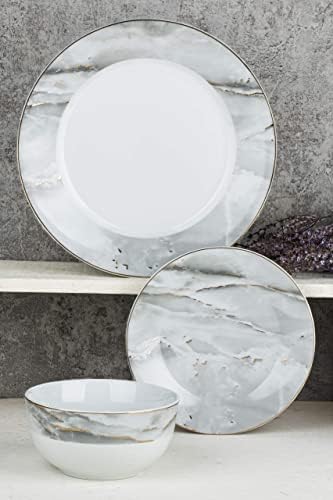 Waterside Fine China 12 Piece Gold Marble Dinner Set