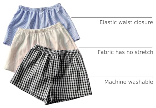 Image of MakeMeChic Women's 3 Pack Linen Shorts Gingham Striped Beach Shorts | Summer, Plaid, Cover Up Shorts
