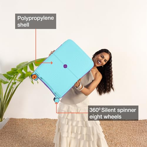Image of Nasher Miles Bali Hard-Sided Polypropylene Cabin Luggage 20 inch | 55cm | 8 Wheels Small Trolley Bag for Travel | Suitcase (Light Blue)