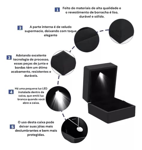 Caixinha Para Colar Diamante Jóia Semi Jóia Com Led Luz Para Noivado Casamento Namoro Formatura Pres