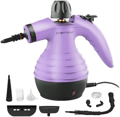 Laytic Handheld Steam Cleaner – 10-in-1 Portable Pressurized Steamer, 350ml Tank, 275°F Steam, Great For Floors, Grout, Cars & Upholstery (Gray)