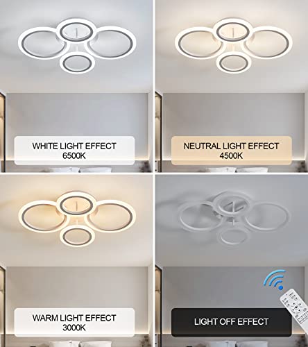 Meixisue Led Flush Mount Ceiling Light With Remote,White 4 Rings Ceiling Lamp,Modern Close To Ceiling Lights Fixtures For Bedroom Kitchen Living Room,Dimmable 3 Light Colors #TOP4