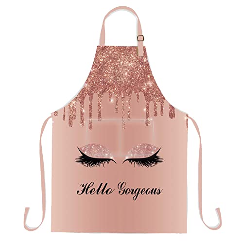 Sscsts Hello Gorgeous Unicorn Eyelash Apron With 2 Pockets, 26.5X33.1In, Adjustable Size Bib Rose Gold Aprons For Men Women Kitchen Cooking Baking Gardening Wqlsss18 #TOP18