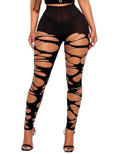 Image of Buitifo Women Sexy Tights Fishnet Patterned Stockings Sheer Socks | Y2K Ragged Pantyhose Hosiery Ripped Leggings One Size