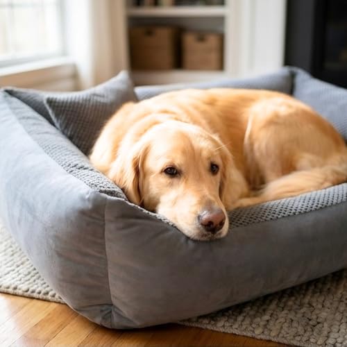 4L Textil Teo Kuscheliges Hundebett Bezug abnehmbar und waschbar Hundekorb mittelgroße Hunde Hundekissen flauschig Hundekörbchen Hundesofa (100x80 cm, Dunkelgrau)