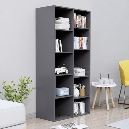 Image of Bniture 10 Tier Engineered Wood Open Book Shelf Wooden Bookshelf for Home, Kids Room & Study Room | Multipurpose Free Stand Corner Book Organizer for Library Room, Office | Slate Grey