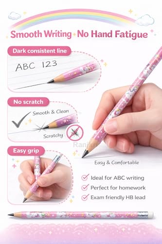 Image of Unicorn Dream HB Pencil Set for Kids (12 Pcs) | Cute Printed Wooden Student Pencils with Eraser | Dark Smooth Writing, Break Resistant Lead | School Stationery Gift Return Gifts for Girls Boys