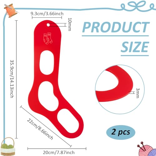 Image of BENECREAT 2Pcs Pack Acrylic Sock Blockers for DIY Crochet Socks, Red Knitting Sock Ruler Stocking Blockers for Beginners, Socking Stretchers for Handmade Sock Crafting, 3mm Thick