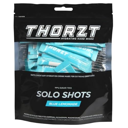 Thorzt Sugar Free Hydration Drink Solo Shots- Pack of 50 Sachets - Electrolyte (BLUE LEMONADE)