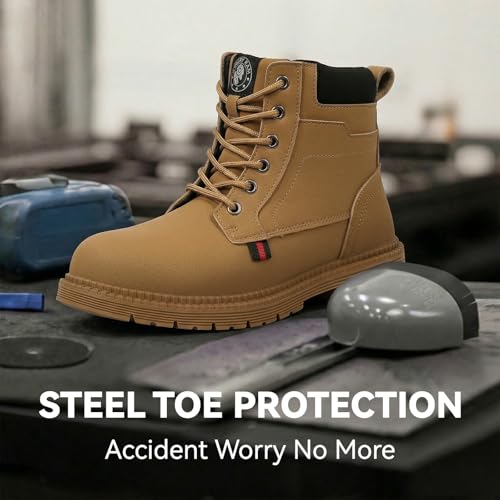 Image of ANGRYRAM Steel Toe Work Boots Waterproof & Slip Resistant for Men Women | ASTM Standard Safety Shoes, Width Option, Anti-puncture Midsole, Non-silp Rubber Outsole, Arch Support, For Work & Outdoors