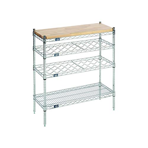 Nexel Chrome Wine Display Unit, Wood Top, 48"W x 14"D x 34"H, 4 Tier miniatura 3