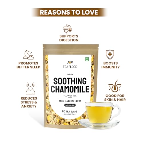 Image of Teafloor - Chamomile Flower Tea bags || 40 Tea Bags /72gram (pack of 1) || FARM PACKED for Freshness || Pure Whole Flower Buds of Chamomile | Caffeine Free Herbal Tea - Better sleep