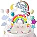 Produktbild iZoeL Tortendeko Geburtstag Einhorn Kuchen Topper Regenbogen Happy Birthday Topper Wolke Sterne Kuchenaufsatz