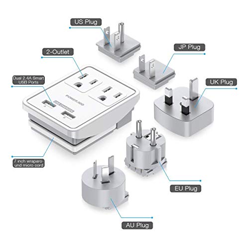 image for POWERADD Travel Adapter Kit - Dual USB Ports + 2 Outlets, Universal Ad