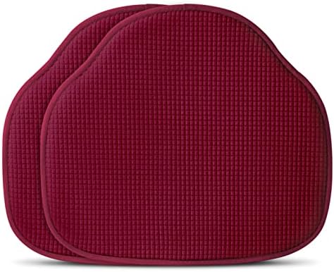 Shinnwa Red Dining Chair Pads for Dining Chairs Non Slip Windsor Chair Cushions Farmhouse Seat Cushion for Kitchen Chairs with Foam Padding and Textured Cover Burgundy 2 Pack (17.5 x 15.5 Inches)