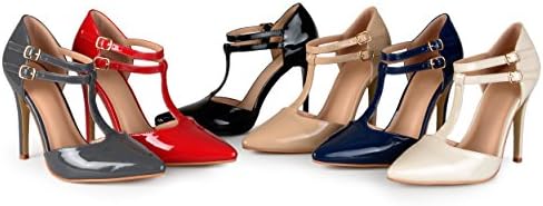 Journee Collection Womens Tru Stilletto Pumps with Double T-Strap and Patent Finish, Black, 9 | Image 5