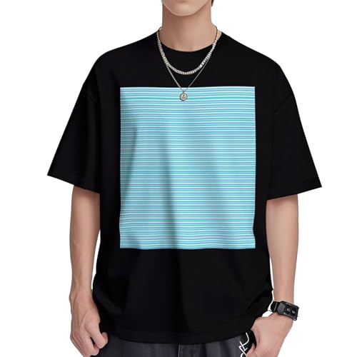 T-shirt manches courtes homme col rond imprimé rayé bleu en coton tailles S-XL