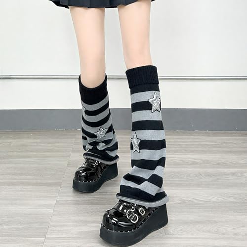 Image of AQOKKA Y2K Knit Leg Warmers for Women Kawaii Leg Warmers Harajuku Long Leg Socks Cover Goth Lolita Winter Accessories