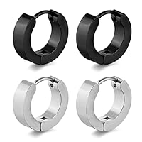 Momeski 2 Paar Edelstahl schwarz silber matt Herren- / Damenohrringe 4mm / 9mm Klassische Creolen (schwarz und silber)