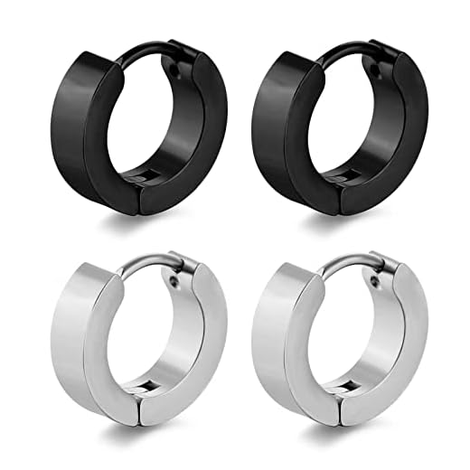 Momeski 2 Paar Edelstahl schwarz silber matt Herren- / Damenohrringe 4mm / 9mm Klassische Creolen (schwarz und silber)