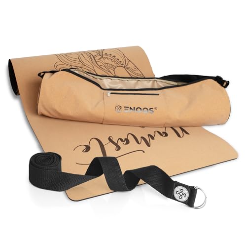 ENOQS® PREMIUM Kork Yogamatte 3er SET - Yoga Matte Rutschfest...