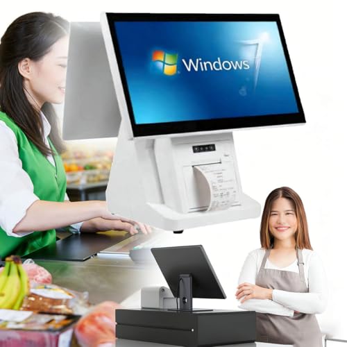DPDZSW Terminal TPV para restaurantes con Doble Pantalla táctil 15,6 Pulgadas: Caja registradora Todo en uno para pequeños Negocios, 8 GB de RAM, 128 GB de SSD, Terminal de Pago para Tiendas