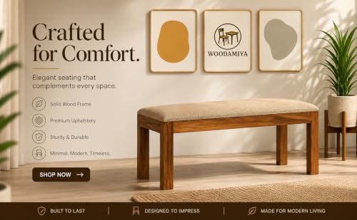 Image of 2 Seater Seating Bench for Home & Office l Daining Table Bench l Multipurpose Seating Bench for Indoor & Outdoor, Balcouny, Waiting Room Bench l Easy DIY l Teak Finish l 35x14.5x17.5