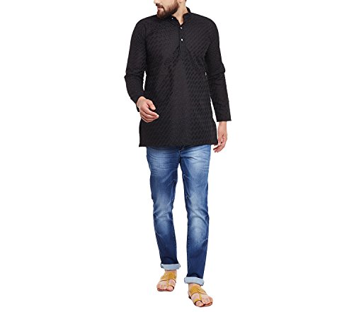 Image of SOJANYA (Since 1958 Men's Black Chicken Cotton Short Kurta