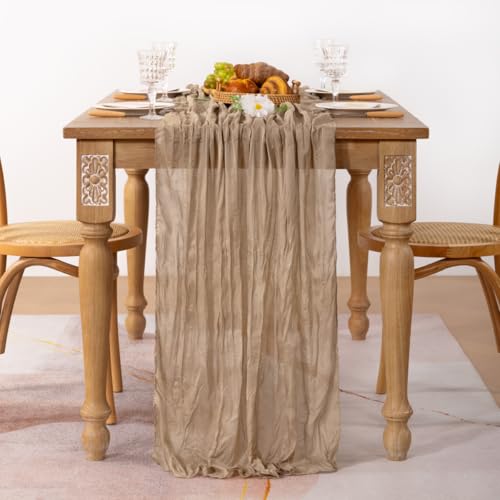 Image of MLMC 6 Pack Nude Cheesecloth Table Runner 10ft Boho Rustic Gauze Taupe Cheese Cloth Table Runner Neutral Decor 65x120 Inches for Wedding Reception Outdoor Party Decor