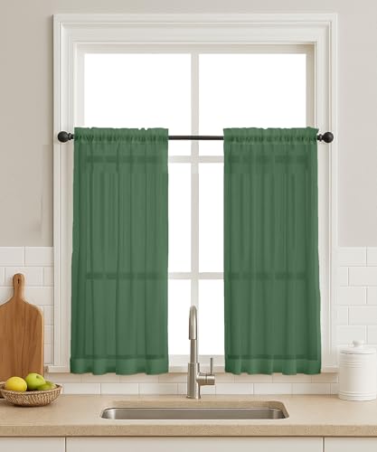 Vargottam Sheer Polyester Georgette Tier Curtains 42" W x 36" L - Rod Pocket with 1.5" Frill, 2 Panels - Semi-Sheer Short Window Panels for Kitchen, Dining, or Laundry Rooms