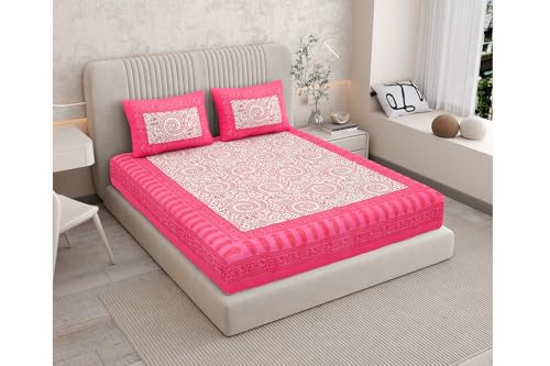 Image of Queenie Pure 100% Cotton Double Bed Sheet with 2 Pillow Covers (Bedsheet for Double Bed Cotton,