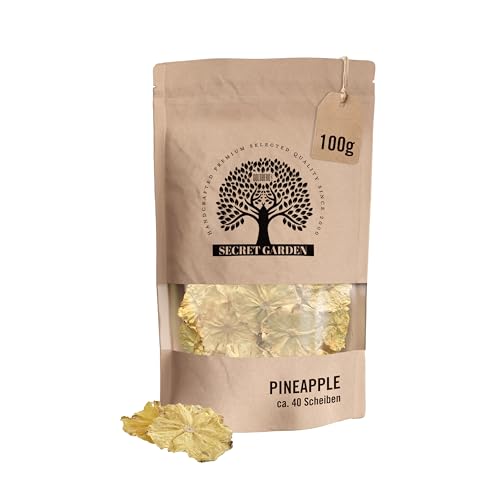 GOLDBERG SECRET GARDEN Pineapple 100g Tüte Luftgetrocknete Ananasscheiben für Cocktails Bowle & Müsli Tropisches Trockenobst ohne Zusätze 100% Naturprodukt