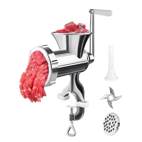 Tritacarne manuale in acciaio | Macinacarne manuale pesante | Tritacarne a mano con 3 beccucci per salsicce, per casa, ristorante, appartamento, dormitorio, ideale F