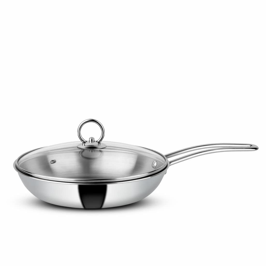 Orange Triply Stainless Steel Fry Pan/Kadai with Riveted Cast Long Handle with Glass Lid (1.5 litres)| 22 cm Diameter | Gas top and Induction Bottom Friendly (Fry Pan 1.5L) (B0C23PZB1B) Amazon Price History, Amazon Price Tracker