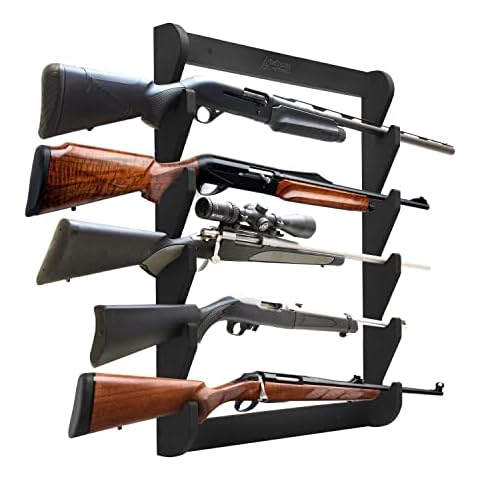 GoSports Outdoors Wall Mounted Firearm Display Rack - Holds 5 Rifles or Shotguns - Choose Your Style, Black Cover