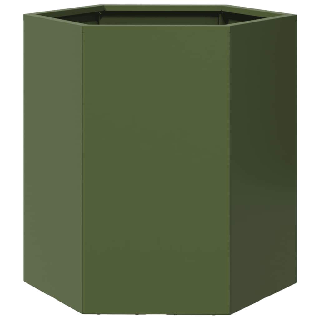 Vidaxl Olive Green Hexagon Steel Garden Planter - Raised Open-Bottom Outdoor Flower Pot 46X40x45 Cm