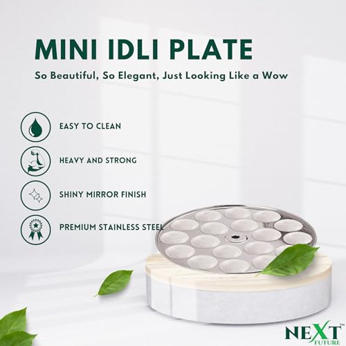 Image of Next Future 5-Star Stainless Steel Mini Idli Plates set of 3 | Mini Idli Stand | Mini Idli Maker Stand with 54 Idli Kulis, High Polish with Rod Picker Handle (3 Plates)