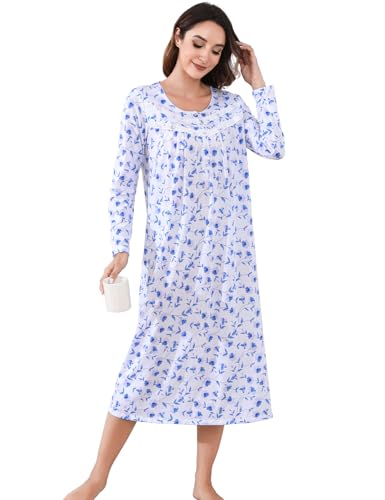 Image of IZZY + TOBY Nightgowns for Women Long Sleeve Soft Cotton Long Warm Nightdress Kintted Night Gown