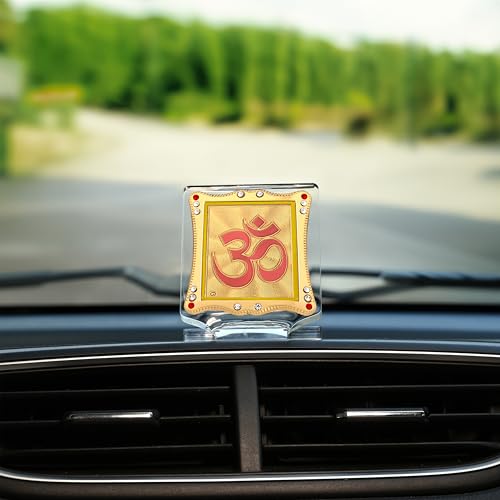 Image of Om Symbol Car Dashboard Idol, Religious Frame for Car, Home Temple, Office Decor | Divine Gift Item for Puja & Festive Occasions