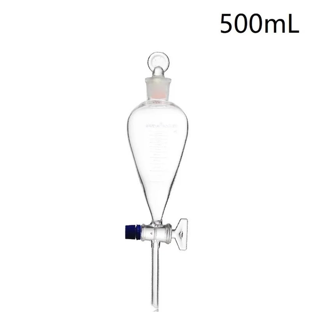 Cristalería de Laboratorio Embudo de decantación de 500 ml con tapón de vidrio esmerilado graduado, equipo de laboratorio