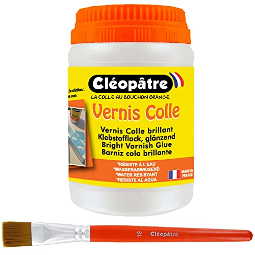 Cléopâtre Cléopâtre-LCC1-250+BP18-Vernis Colle GR avec sa Brosse Plate n°18, Transparent.